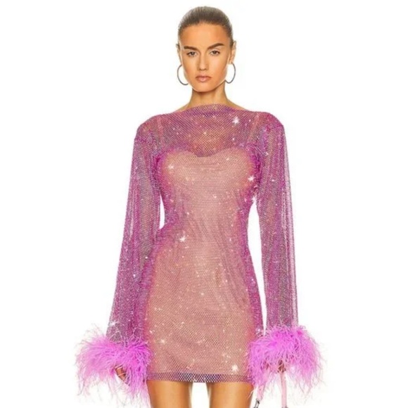 Santa Brands Feathers Mini Dress in Pink - Picture 1 of 7
